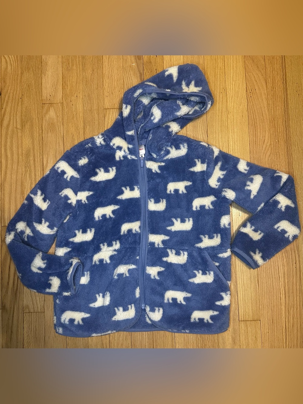 Hanna Andersson Size: 10 Blue Fleece Hooded Sweater with Cream Polar Bear Print